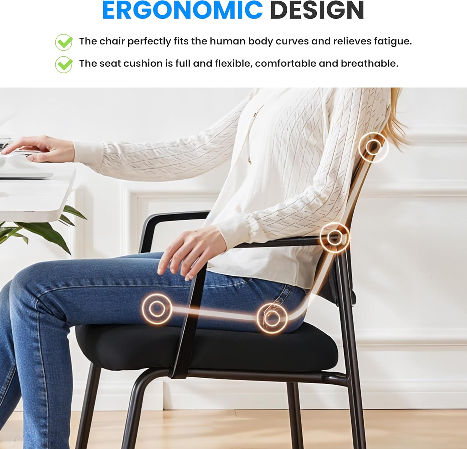 Simple Deluxe Guest Waiting Room Office Arm Chairs 2 Pack No Wheel for Reception Meeting Conference, Stacking Padded Fabric Seat, Mesh Back & Ergonomic Support Rest for Lobby Home Computer Desk