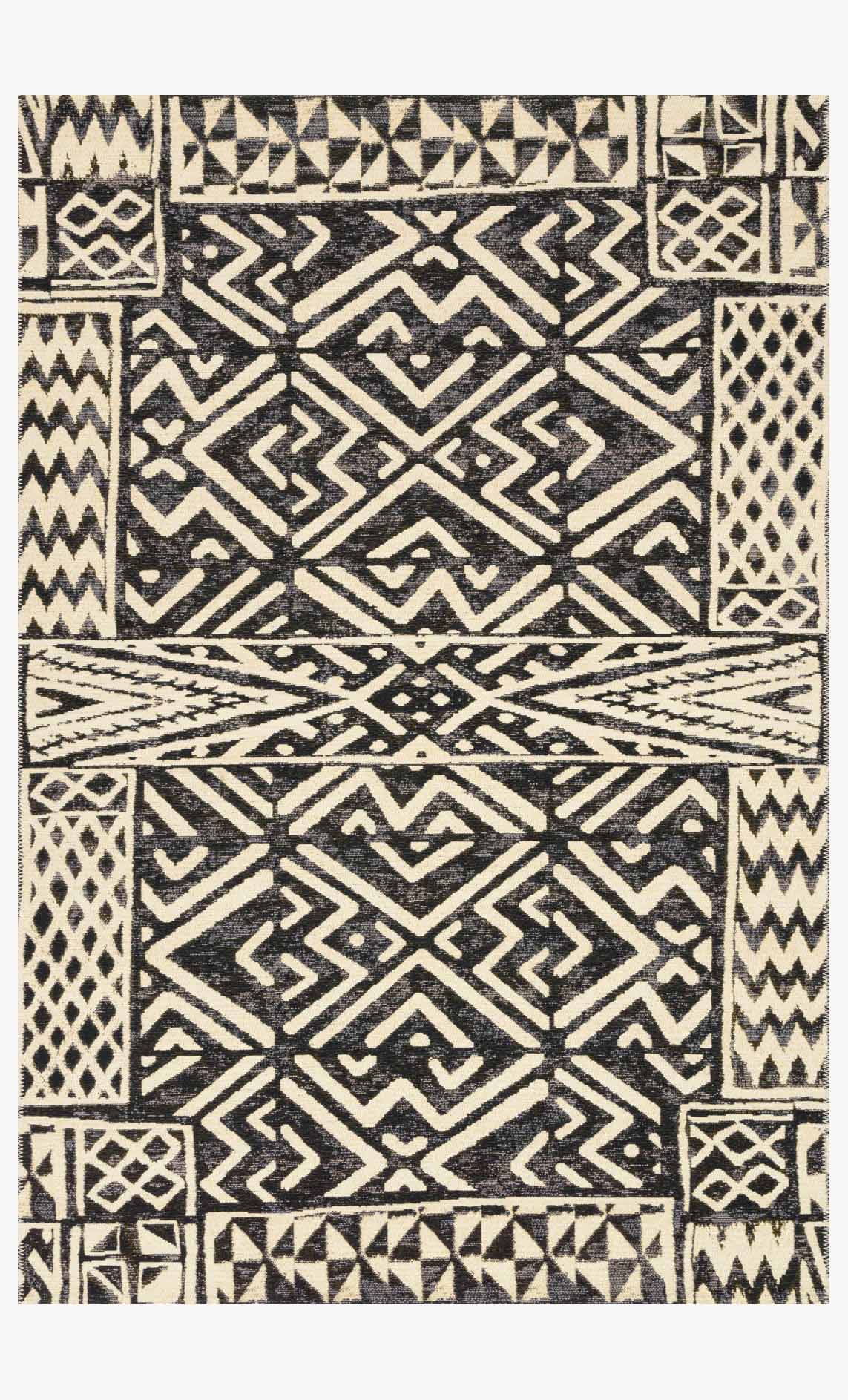Loloi Mika Collection - Indoor/Outdoor Power Loomed Rug in Ivory & Black (MIK-13)