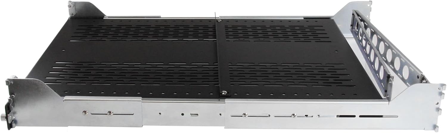 StarTech.com 2U Vented Sliding Server Rack Shelf w/ Cable Management Arm - 27.7 to 31.6in Adjustable Mounting Depth - 50lb - 19” Server Tray Shelf for Equipment Rack - 24in Deep , TAA (UNISLDSHF192)
