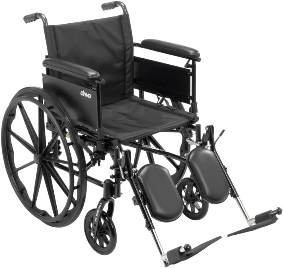 Drive Medical CX420ADFA-ELR Cruiser X4 Transport Wheelchair with Flip Back Detachable Full Arms and Elevating Leg Rest, Silver Vein