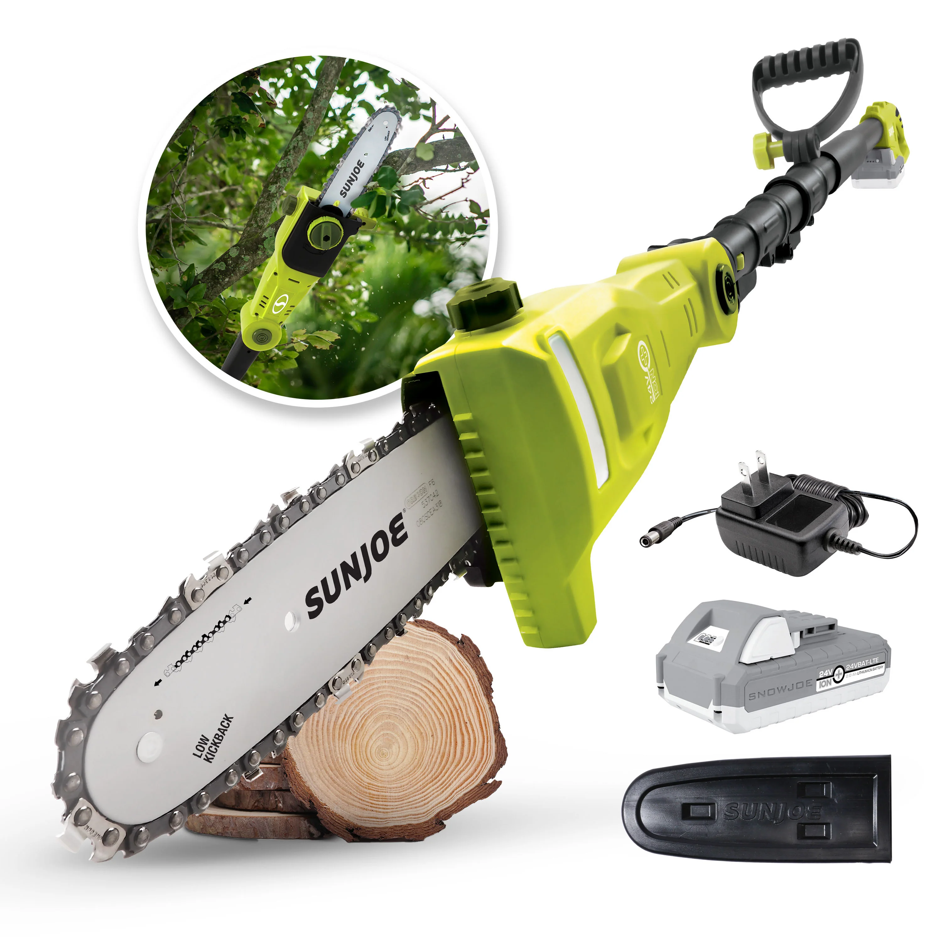 Sun Joe 24V-PS8-LTE 24-Volt* IONMAX Cordless Telescoping Pole Chainsaw Kit | 8-inch | W/ 2.0-Ah Battery + Charger