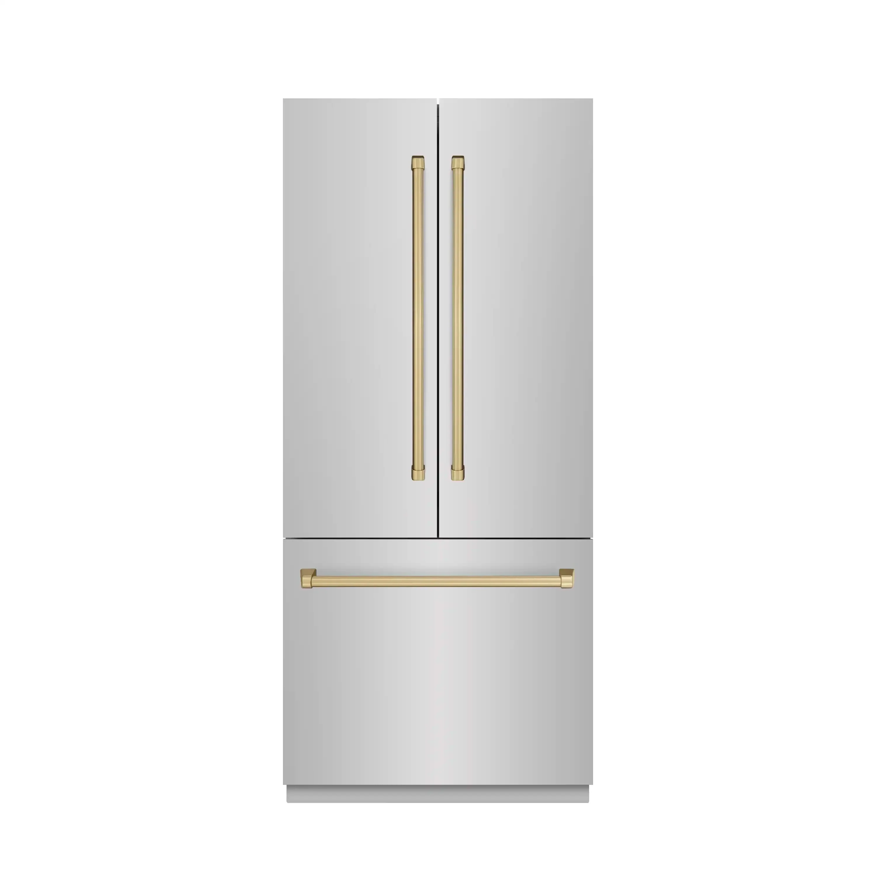 ZLINE Autograph Edition 36-Inch 19.6 Cu. Ft. French Door Built-In Bottom Freezer Refrigerator with Water Dispenser and Ice Maker in Stainless Steel with Graphite Gray Interior and Champagne Bronze Accents (GRBIVZ-304-36CB)