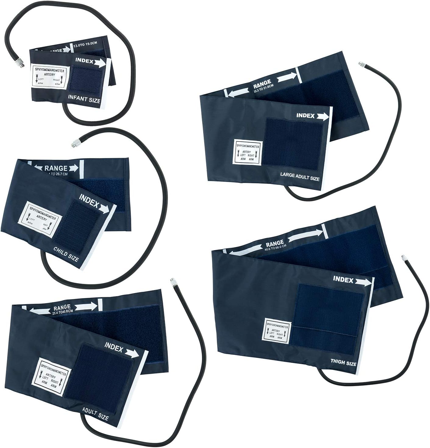 LINE2design Manual BP Cuff Kit 5 Infant Child Adult Large Adult & Thigh - EMS Deluxe Aneroid Sphygmomanometer Blood Pressure Monitor Set + Stethoscope with Carrying Case – Red