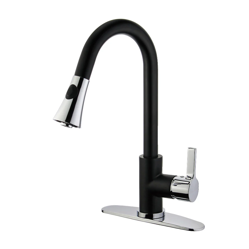 Kingston Brass Gourmetier Continental Single-Handle Pull-Down Kitchen Faucet, Matte Black/Polished Chrome (LS8727CTL)