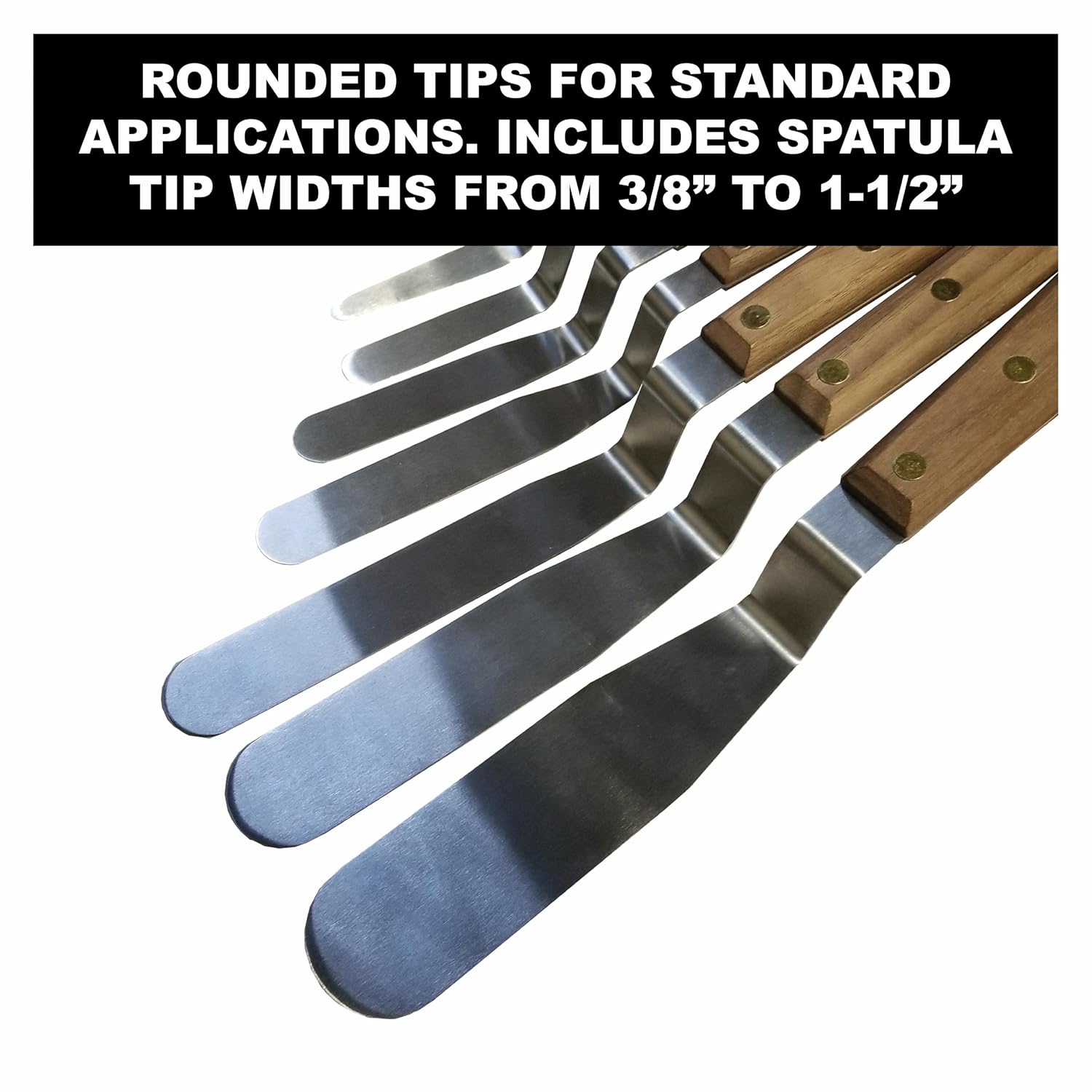 Albion Engineering 1258-G01 7-Piece Classic Offset Caulk Tooling Spatula Set, Stainless Steel with Hardwood Handle