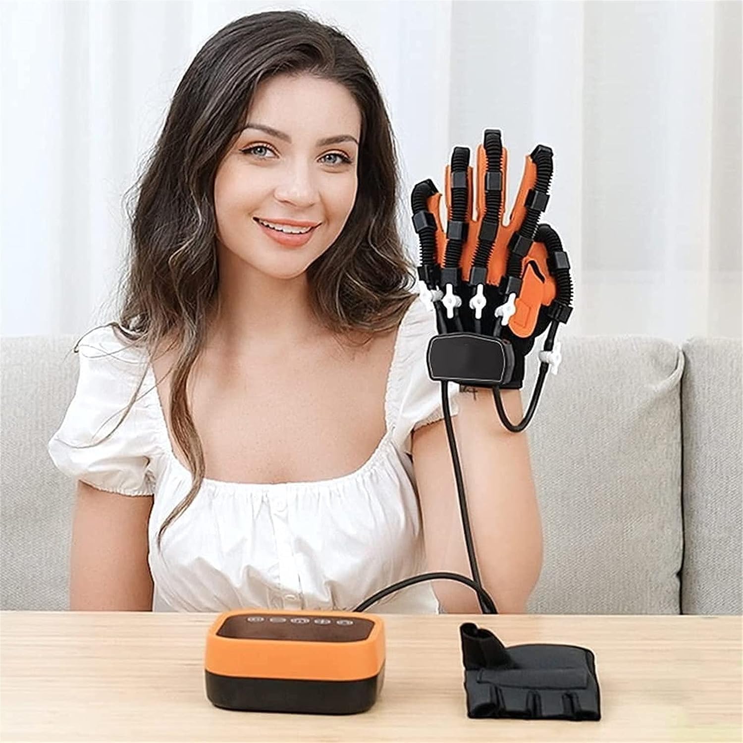 Hand Rehabilitation Robot Gloves Rehabilitation Robot Gloves, Finger Straightening Brace Guard Protector,Family Car Training Smart Glove Stroke Recovery,For Hand Rehabilitation ( Color : Lefthand , Si