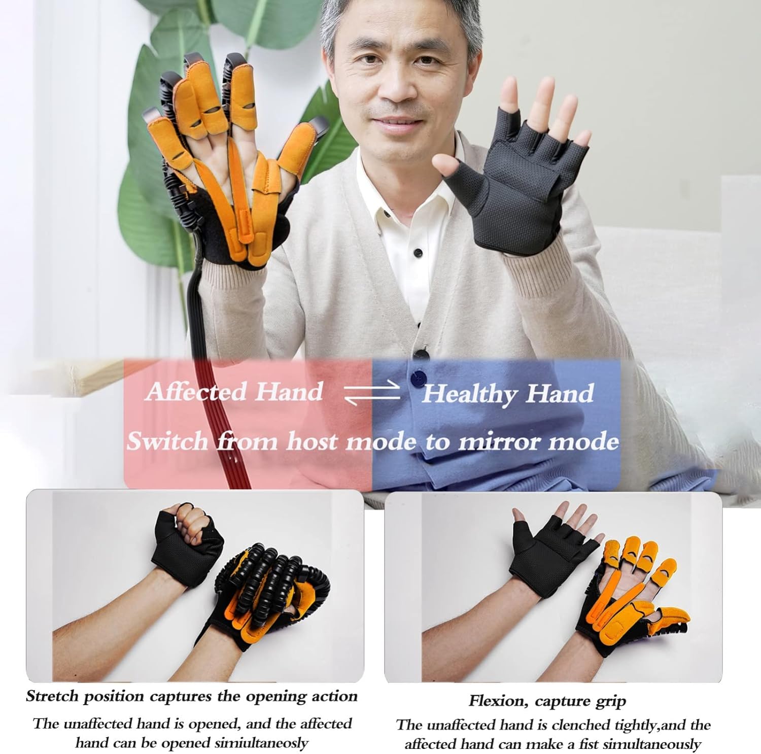 1 Pair Rehabilitation Robot Gloves, Stroke Hemiplegia Hand Rehabilitation Equipment, for Hand Pain Relief Therapy(Size:XXL Code)