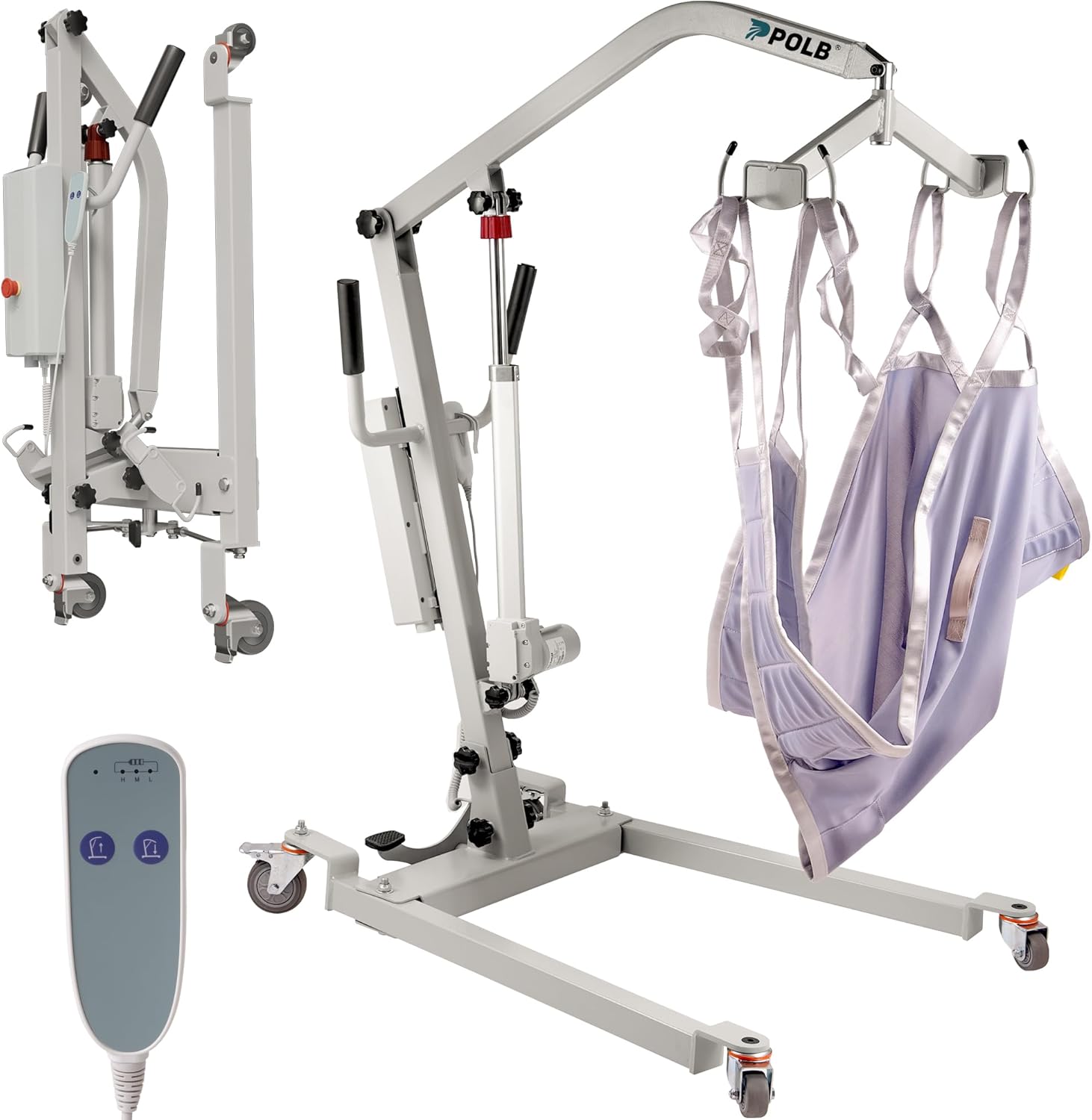 Electric Patient Lift, Foldable Patient Transfer Lift for Home Use, 400LBS Weight Capacity with U-Sling, Foldable Hydraulic Body Transfer for Home, White (Pack of 1)