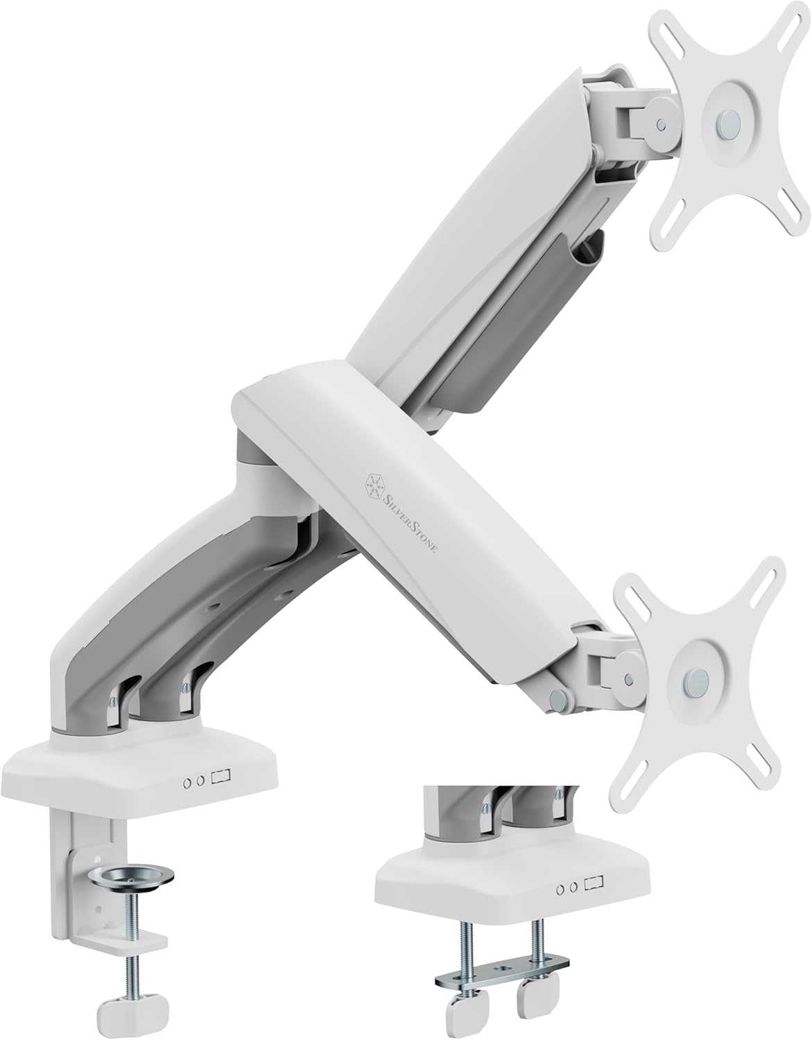 SilverStone Technology ARM26 White Dual Monitor Arm with Mechanical Spring Design and Wide adjustability, SST-ARM26W