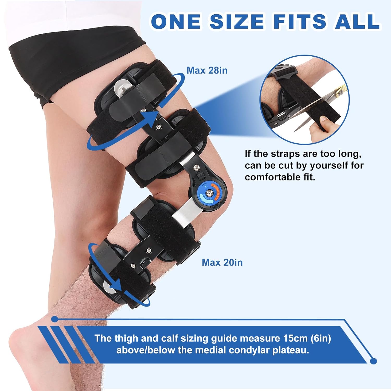 ROM Knee Brace with Side Stabilizer, Adjustable Hinged Knee Support Brace for Arthritis, ACL, MCL, and PCL Injury, Post Op Knee Orthosis Immobilizer for Left and Right Leg