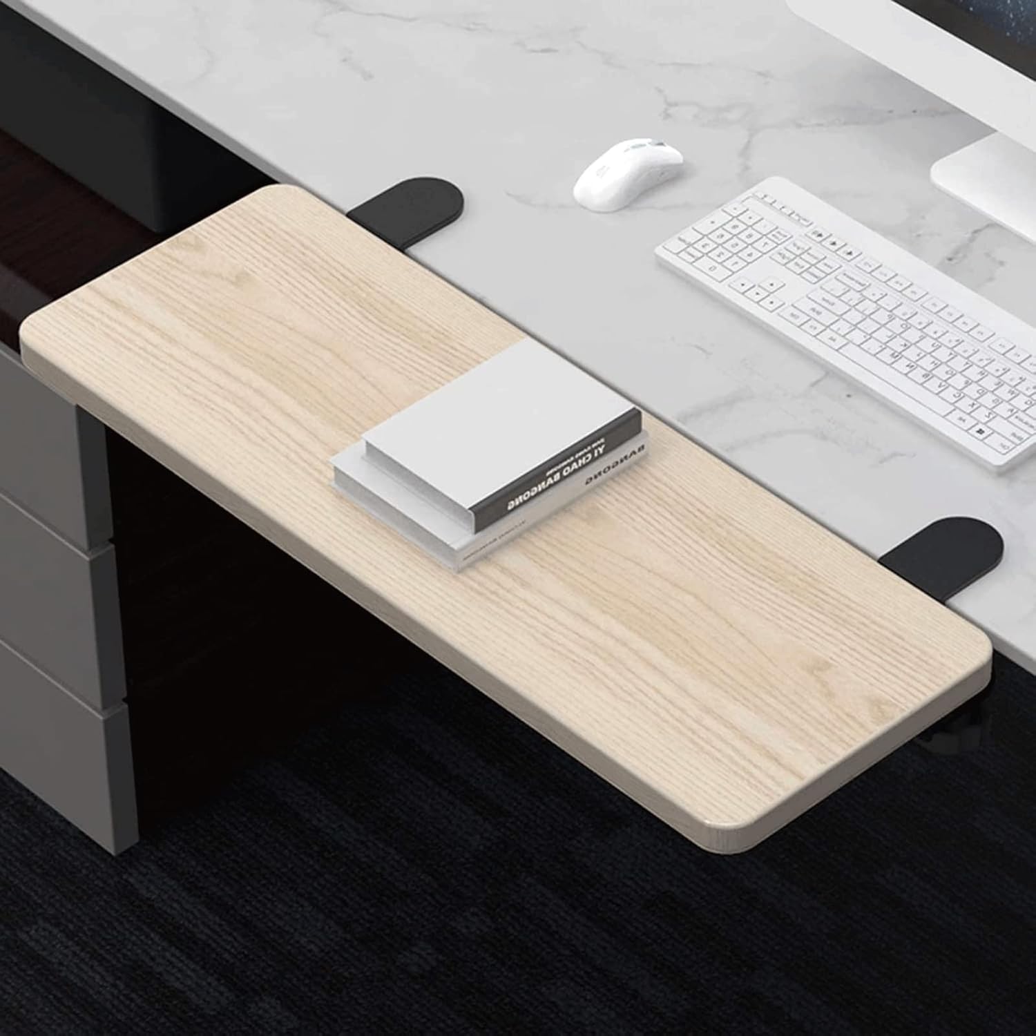 Ergonomics Desk Extender Tray, Clamp On Keyboard Drawer Table Mount Armrest Shelf, Computer Elbow Arm Support Keyboard Platform Extender,Maple-75 * 24cm