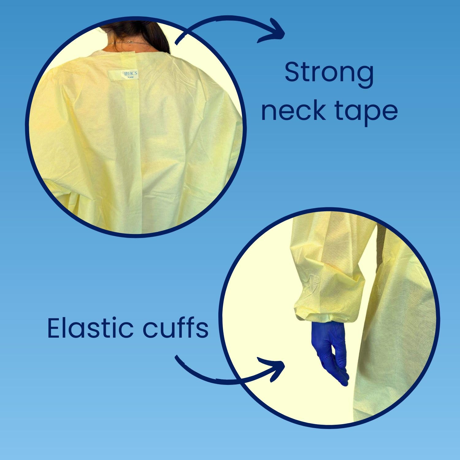 HCS Bulk XL Isolation Gowns - Disposable Gowns, Medical - SMS, AAMI Level 2, PPE Gown Disposable - Elastic Cuffs, Neck Tape & Waist Tie - Home, Clinic, Dentist, Hospital - Yellow Gown (50/Case)