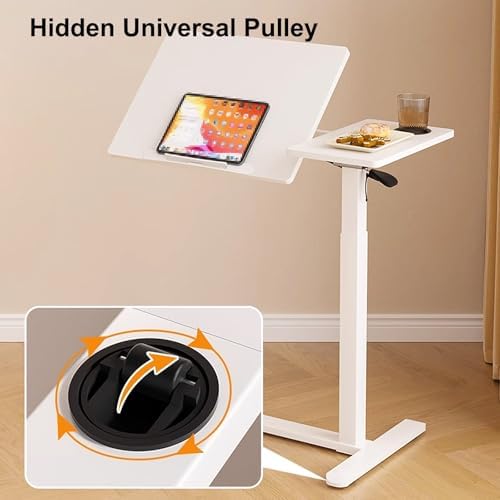 Over The Bed Table with Wheels Foldable, Mobile Laptop Over Bed Desk Computer Desk, with Adjustable Tilt Board, Height Adjustable, for Home, Hospital(White)