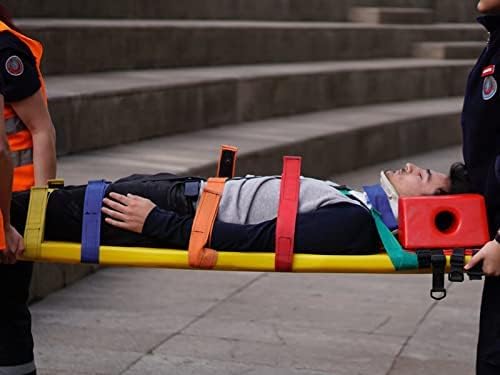 ARS Spine Board Stretcher, First Responder Medical Backboard Head Immobilizer Unit and Spider Straps, EMT Supplies and Equipment for Patient Transfer (Red)