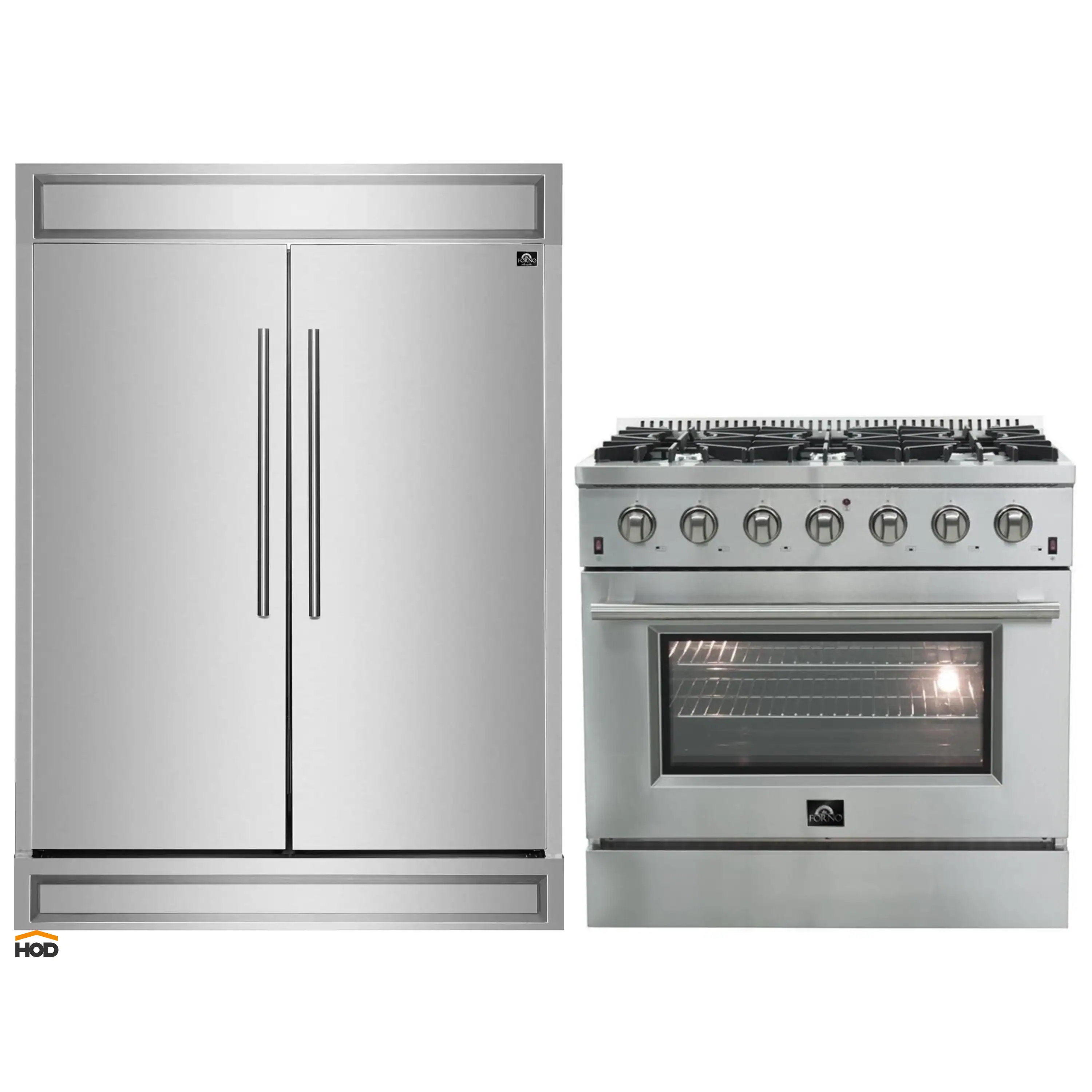 Forno 2-Piece Appliance Package - 36-Inch Gas Range and 60-Inch Built-In Refrigerator in Stainless Steel
