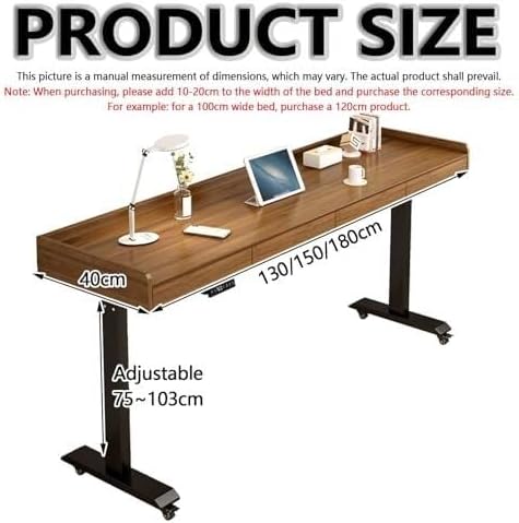 Mobile Electric Adjustable Height Bed Desk with Drawer, Rolling Overbed Table Wheels, Hospital & Home Use, Laptop for Bedroom(Brown White,180cm)