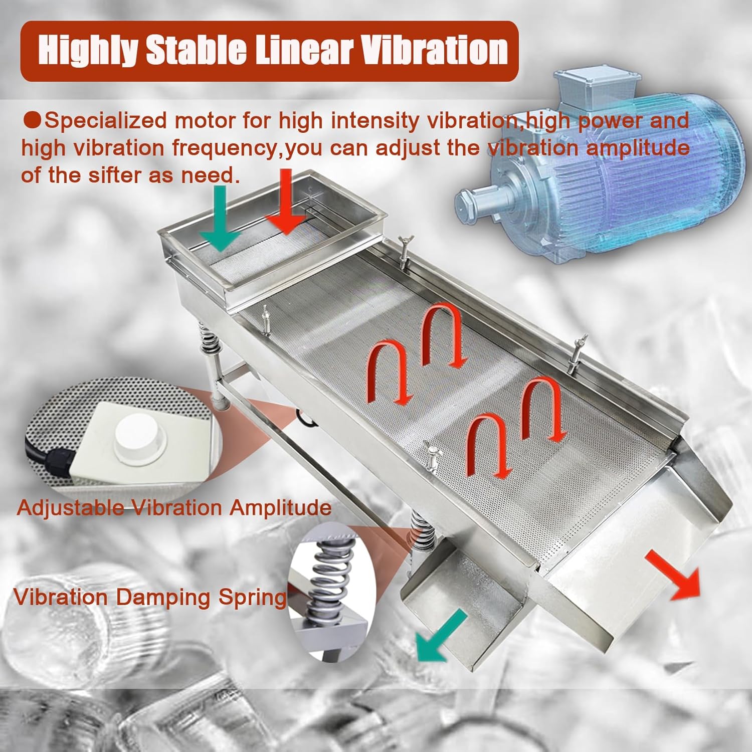 Electric Vibrating Sifter Straight Vibrating Sieve Shaker with 10mm Screen Stainless Steel Linear Sifter Machine Linear Shaker Single Motor 110v 80W