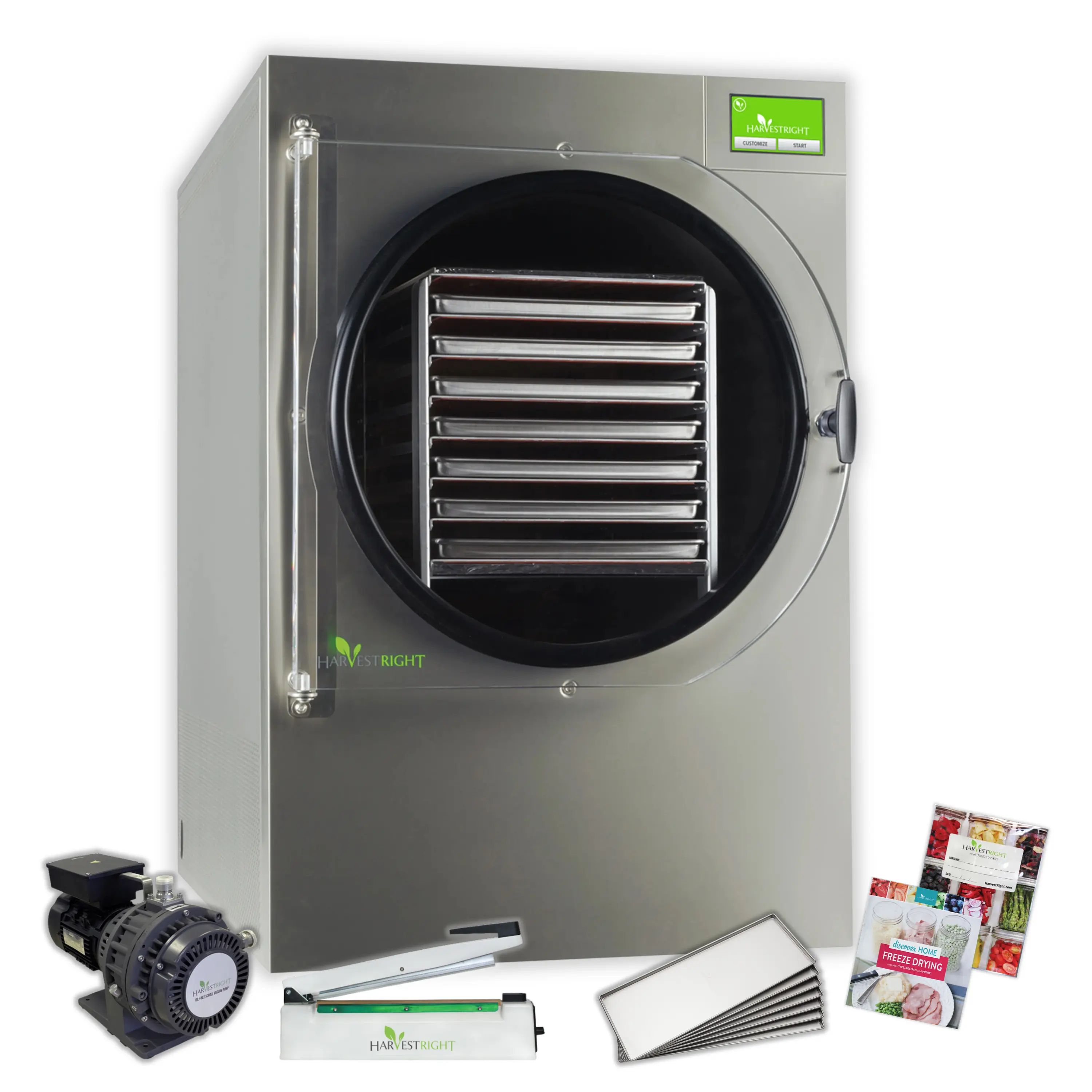 Harvest Right Home Freeze Dryer with with Oil Free Pump, 7 Tray & Mylar Starter Kit in Stainless Steel, X-Large (N-HRFDXLSS-PP, SP-GW11060)