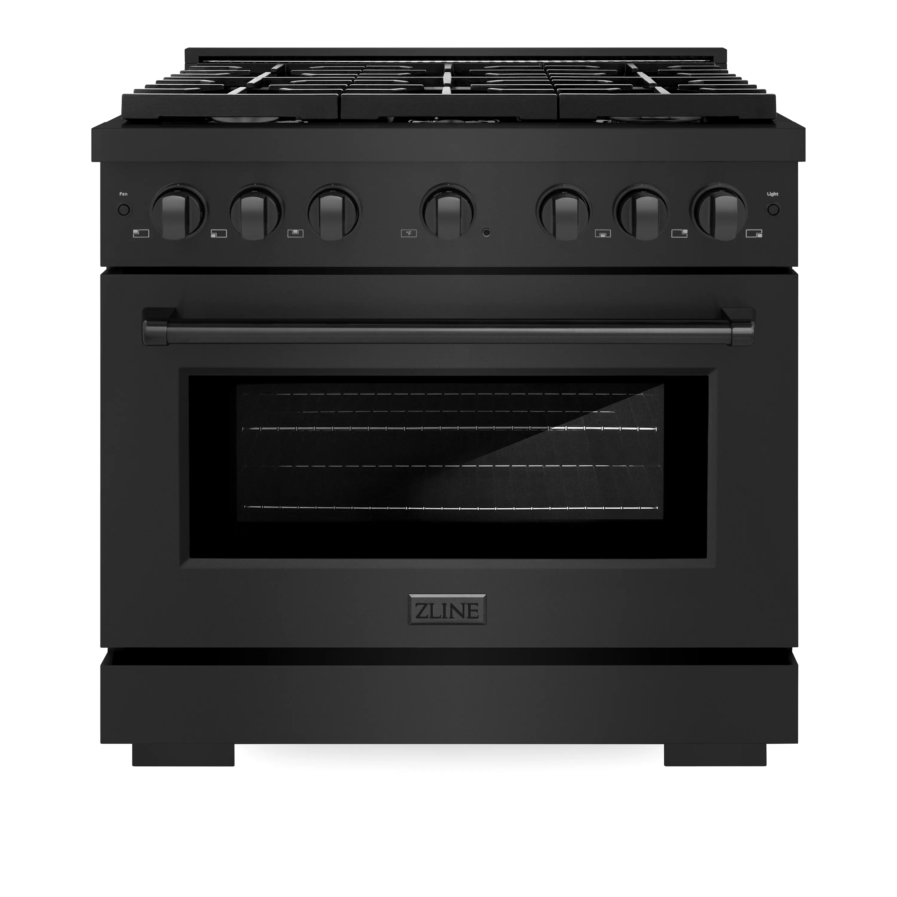 ZLINE 36-Inch 5.2 cu. ft. Paramount Dual Fuel Range with 6 Burner Gas Cooktop and Electric Convection Oven in Black Stainless Steel (SDRB-36)