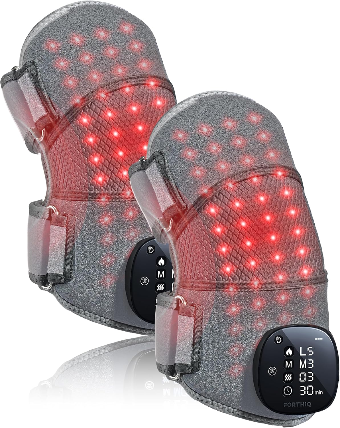 FORTHiQ RED+ Knee Brace with Heat and Red Light Therapy, Knee Massager with 5 Intensity Levels, 52 Red & Infrared Lights, Cordless, Adjustable for Knees, Elbows & Shoulders, FSA-HSA Eligible, 2 Pieces