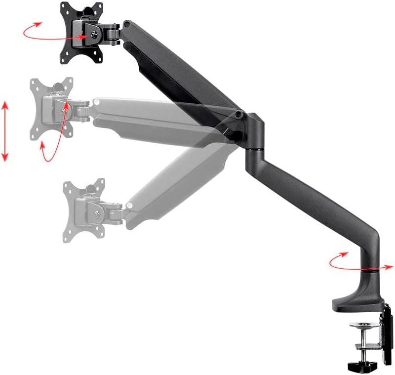 Monoprice Single Monitor Adjustable Gas Spring Desk Mount - Black, Supports Up to 34 inch Monitors, 19.8 LBS Display Weight, Smooth Full-Motion Black - Workstream Collection