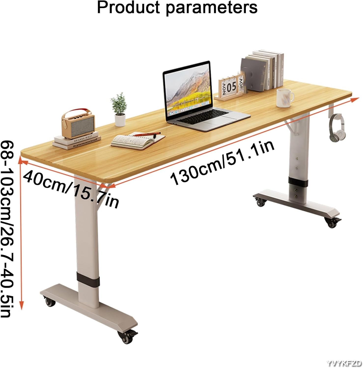 Overbed Table with Wheels, Bedside Table Height Adjustable, Portable Over Bed Table, Standing Over Bed Desk for Hospital and Home Use,Light Walnut a-59.0in/150cm