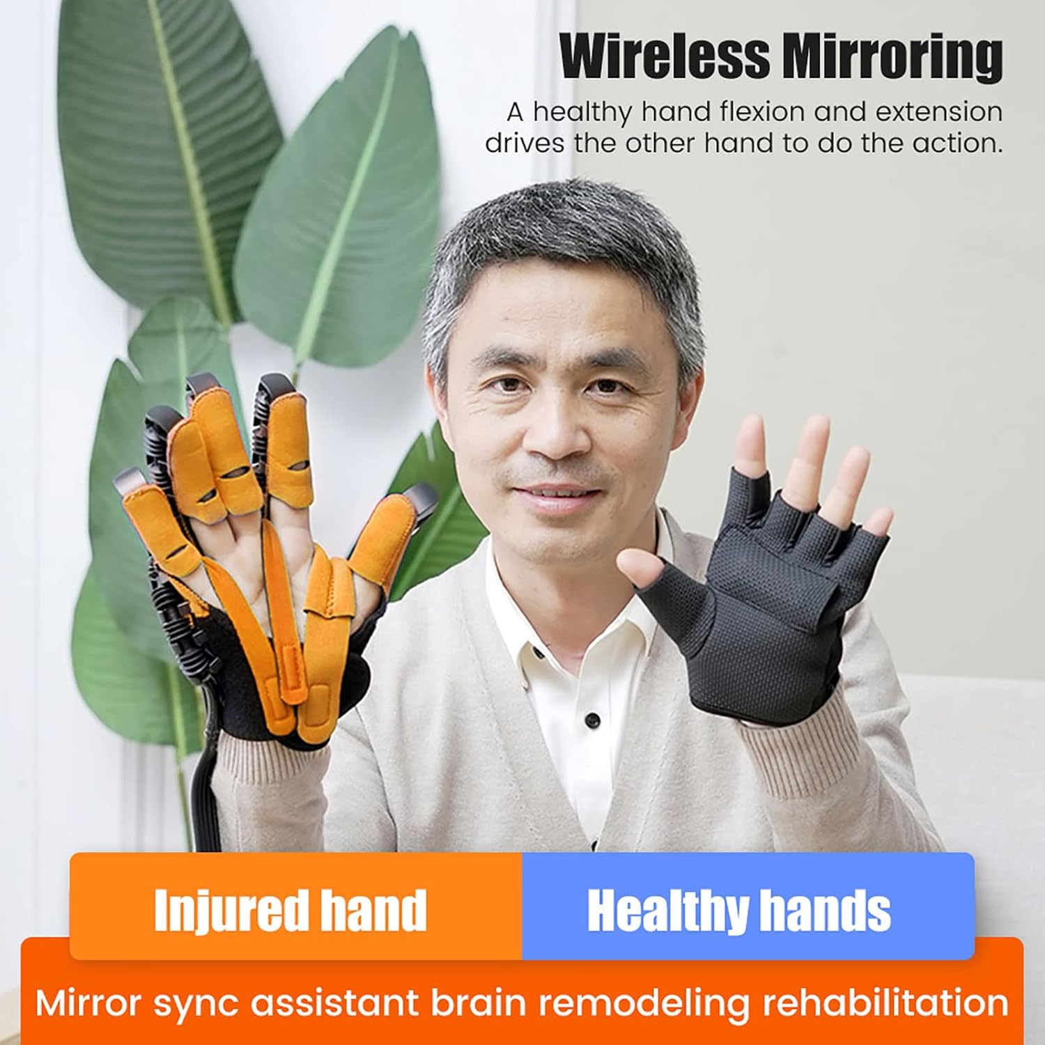 Robotic Gloves for Hemiplegia Rehabilitation, Assisted Hand Function Rehabilitation Equipment, Automatic/Finger/Mirror Mode Optional, Promote Blood Circulation