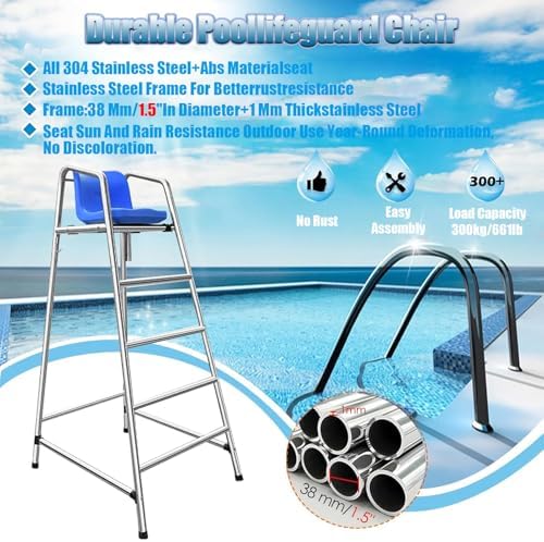Commercial Lifeguard Chair - Durable Pool & Beach Observation Seat for Indoor/Outdoor Use, Ideal for Lifeguards, Referees & Aquatic Safety Professionals, Heavy-Duty Design