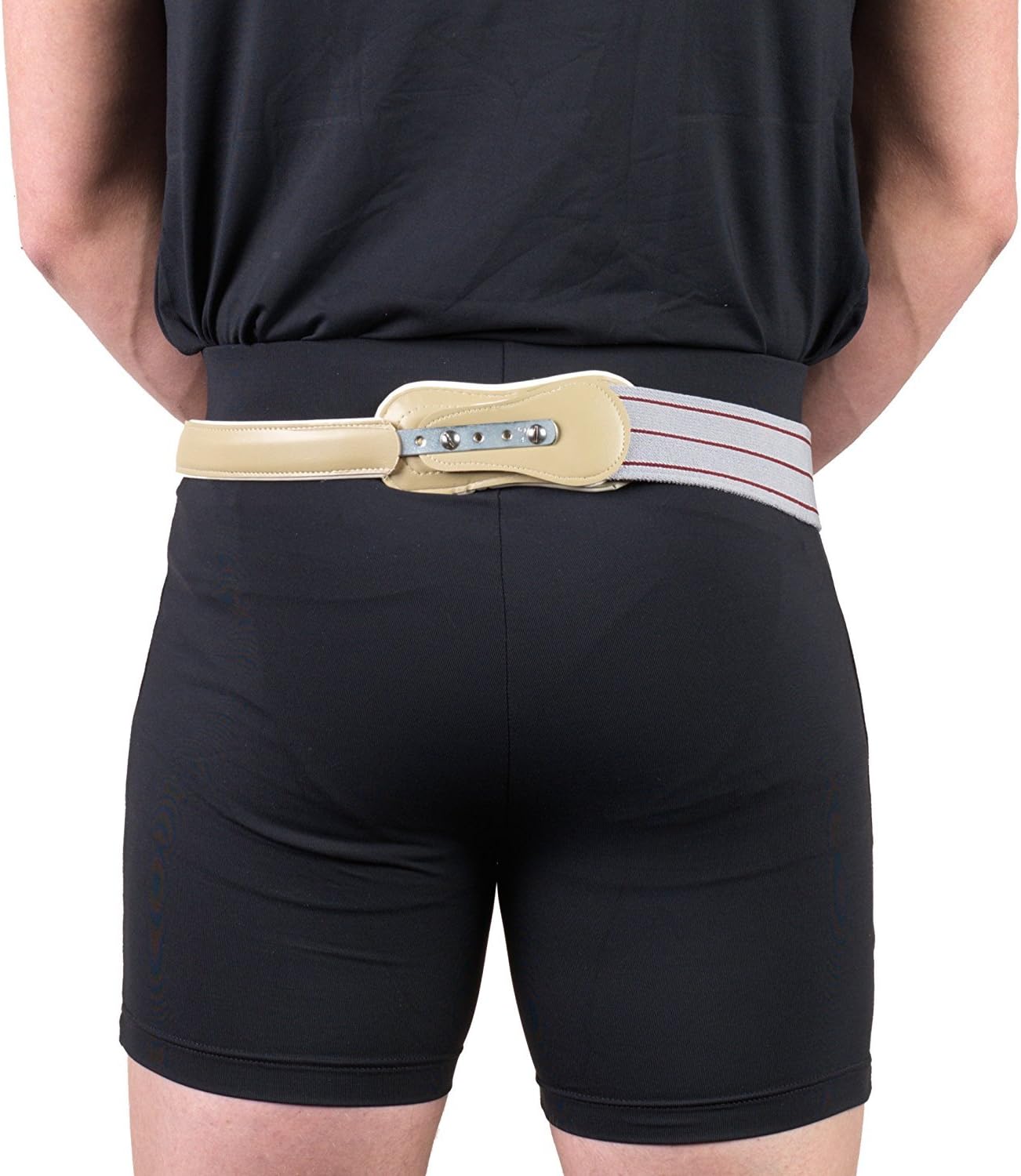 Truform-OTC Hernia Truss, Single Spring, Scrotal Pad Compression, Leather, Buckle, 42 inch Hip (Left)