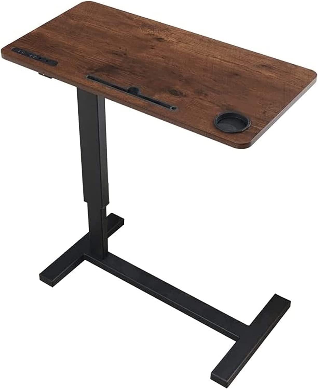 Overbed Table with Adjustable Height, Mobile Standing Desk, Sit to Stand Desk with Wheels, Bedside Laptop Table for Home and Office Use