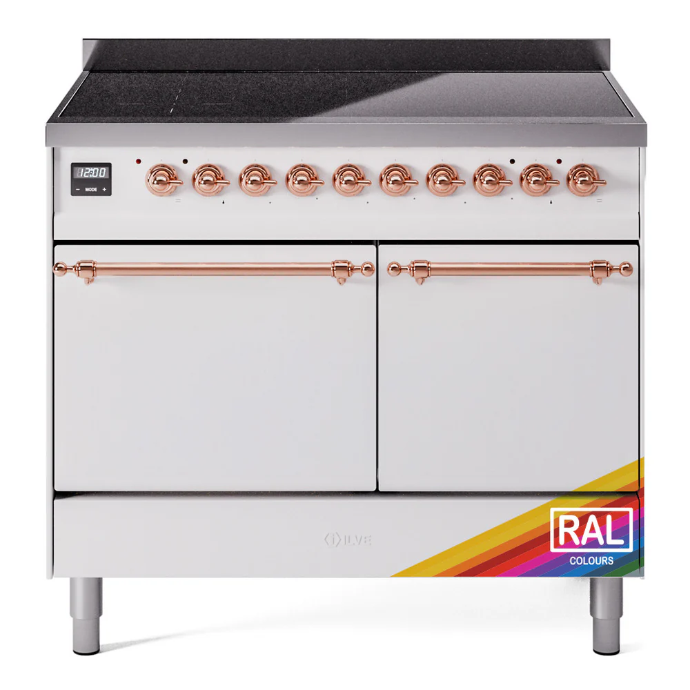 ILVE 40-Inch Nostalgie II Induction Range with Solid Door Oven in Custom RAL with Copper Trim (UPDI406QNMPRAP)