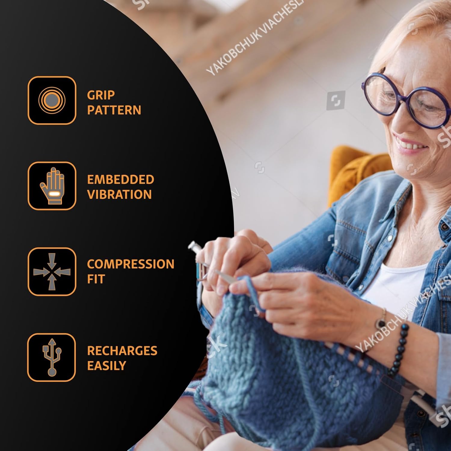 Brownmed Intellinetix Therapy Gloves - Compression Hand Gloves for Pain Relief - Wearable Vibration Therapy Massager - Large