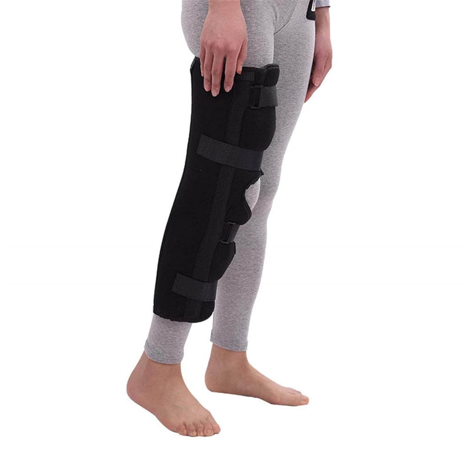 ZR98US Adjustable Immobilizer Comfortable Support Splint Full Leg Brace Stabilizer, for Knee Fractures, Injuries (Black M)