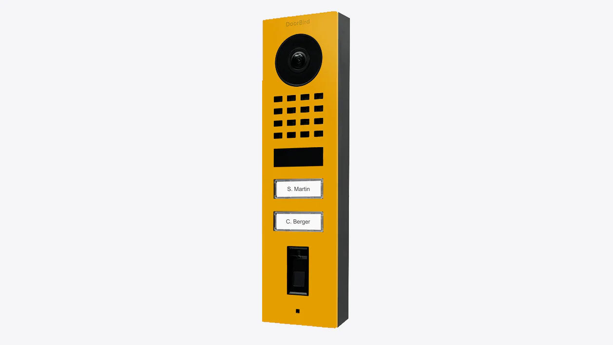 DoorBird D1102FV Fingerprint 50 Surface-Mount IP Video Door Station in Golden Yellow, RAL 1004