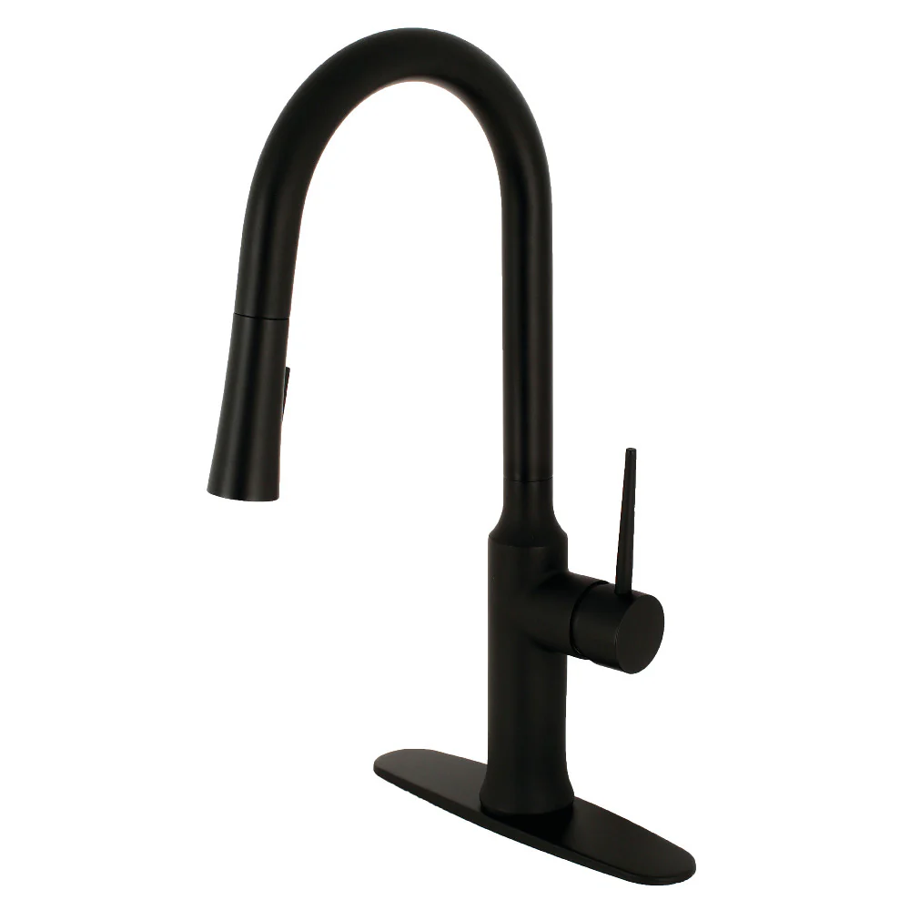 Kingston Brass Gourmetier New York Single-Handle Pull-Down Kitchen Faucet, Matte Black (LS2720NYL)