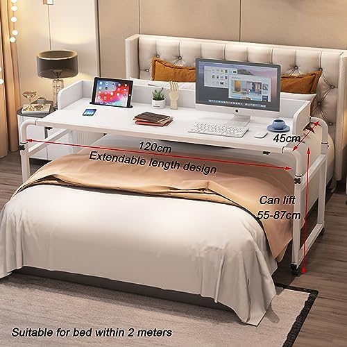 Tiltable Tabletop Bedside Workstation Laptop Desk,Over-Bed Table Height Adjustable Mobile Overbed Table with Wheels for Bedroom and Hospital Use Cross Bed Stretchable Computer Table Laptop