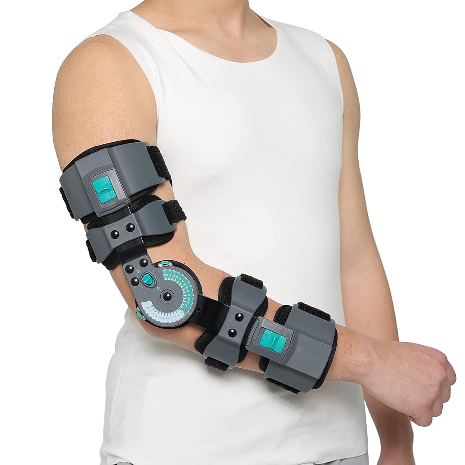 Hinged Post Op Elbow Brace, Adjustable Range of Motion Support Stabilizer for Dislocated Arm, Post Tendon Injury & Surgery Pain Relief Recovery, Right