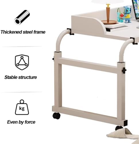 Laptop Cart Over Bed Desk，Over Bed Desk Height Adjustable 65-95cm Food Tray Desk Rolling Medical Table Stretchable Lazy Design Portable Desk with Castor Wheels(Color:Wood)