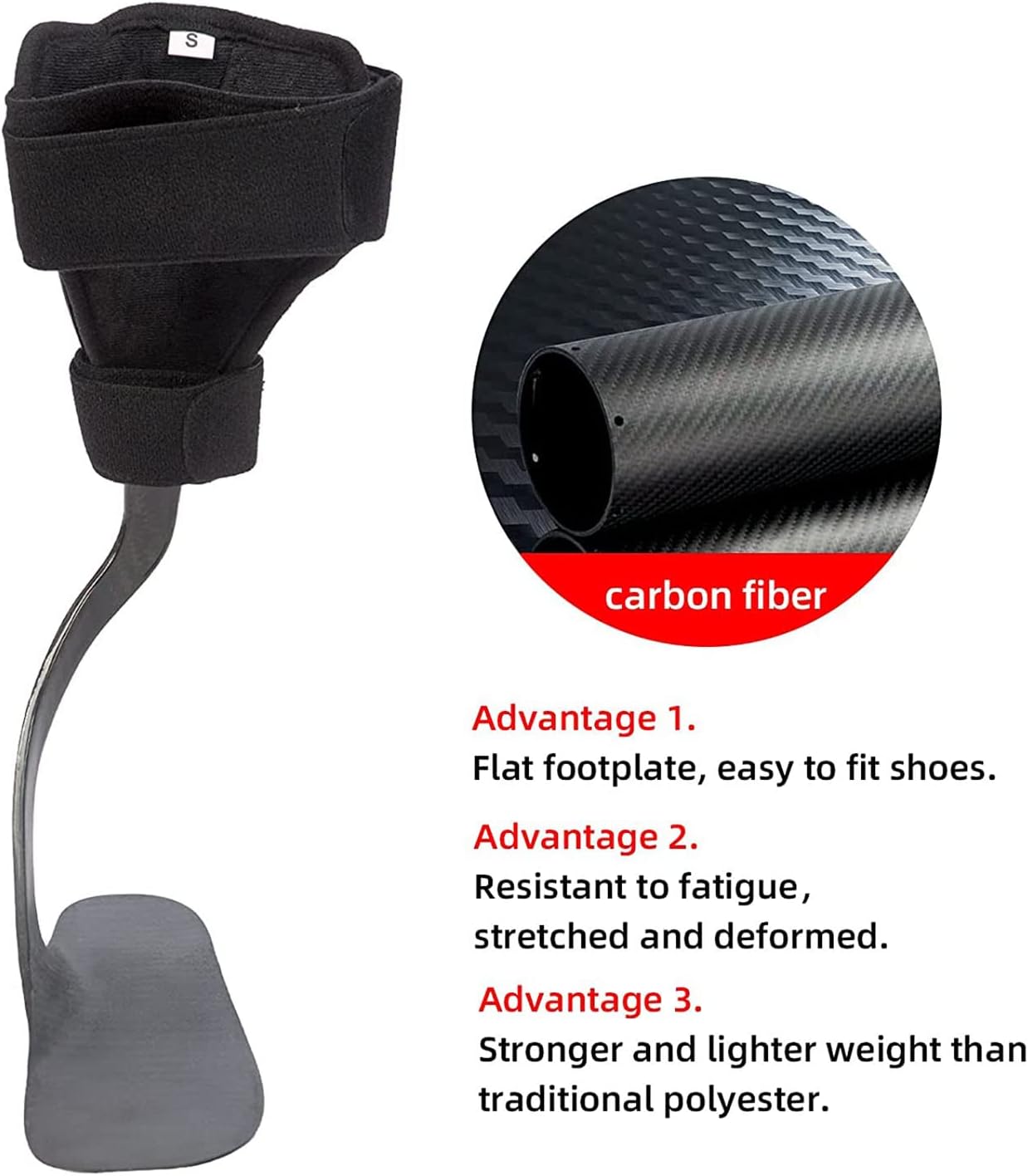 Carbon Fiber AFO Foot Drop Bracket, AFO Foot Drop Brace Ankle Foot Orthosis, for Foot Drop, Stroke, Hemiplegia, Tendon and Calf Stretching, Gait Assist Support Bracket (Right-S
