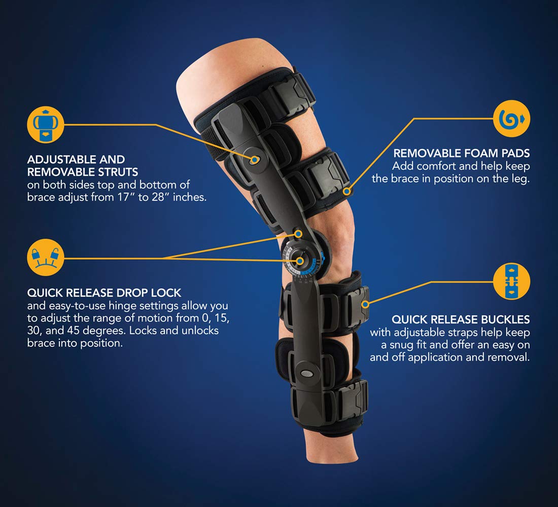United Ortho Post Op Range of Motion Knee Brace with Cool Pads, Extra Large, Black