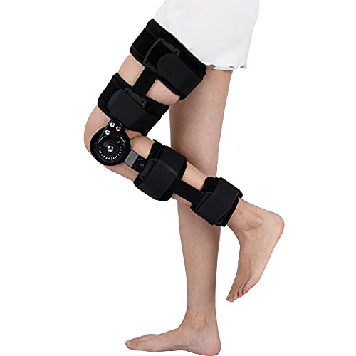 Hinged Knee Brace, Adjustable Post Op Patella Brace Support Stabilizer Pad Orthosis Splint Wrap Orthopedic Guard Protector (Left-Large