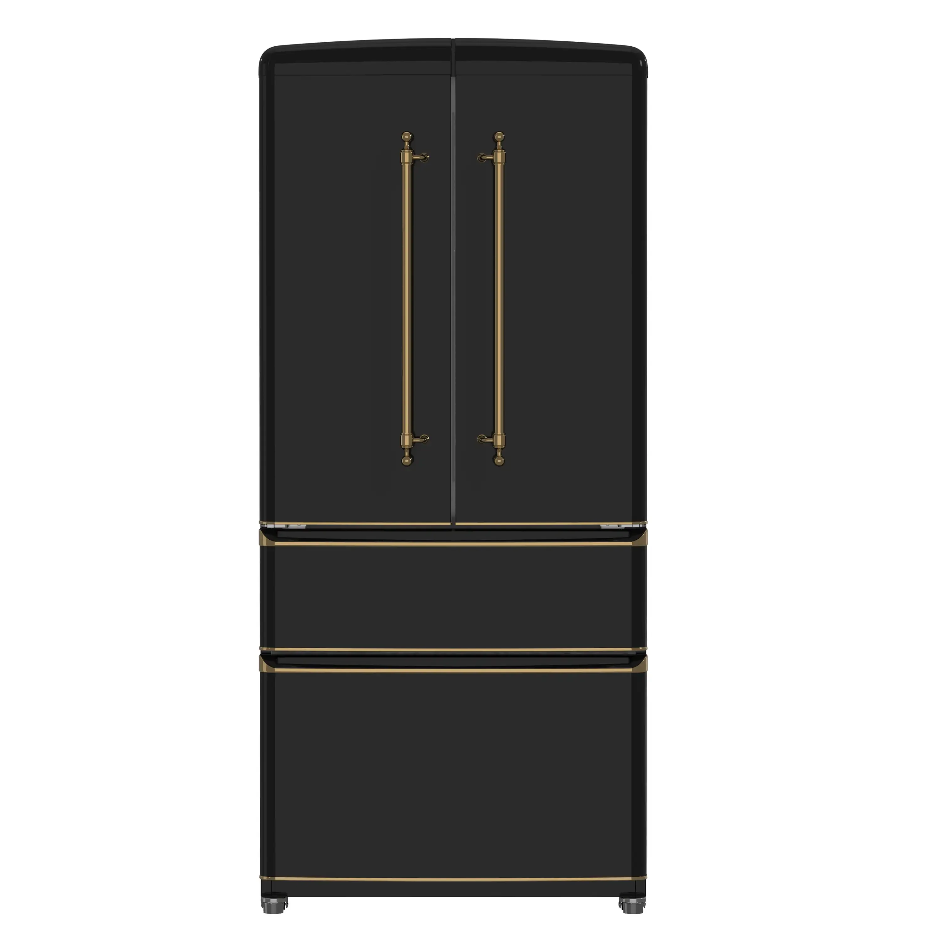 Forno Luigi 33-Inch 18 cu.ft. French Door Refrigerator in Black with Antique Brass Handles (FFFFD1791-33BLK)