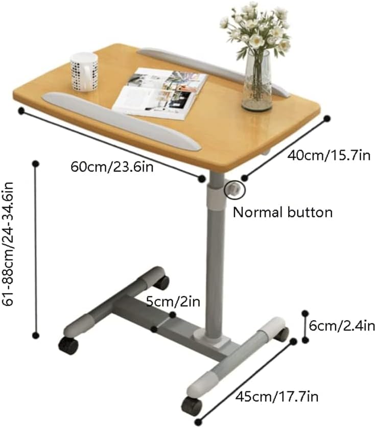 Overbed Table Medical Height Adjustable Overbed Bedside Table with Wheels Rolling Laptop Desk Great for Hospital Use or at Home as Bed Tray Lightweight,A-23.6 * 24in