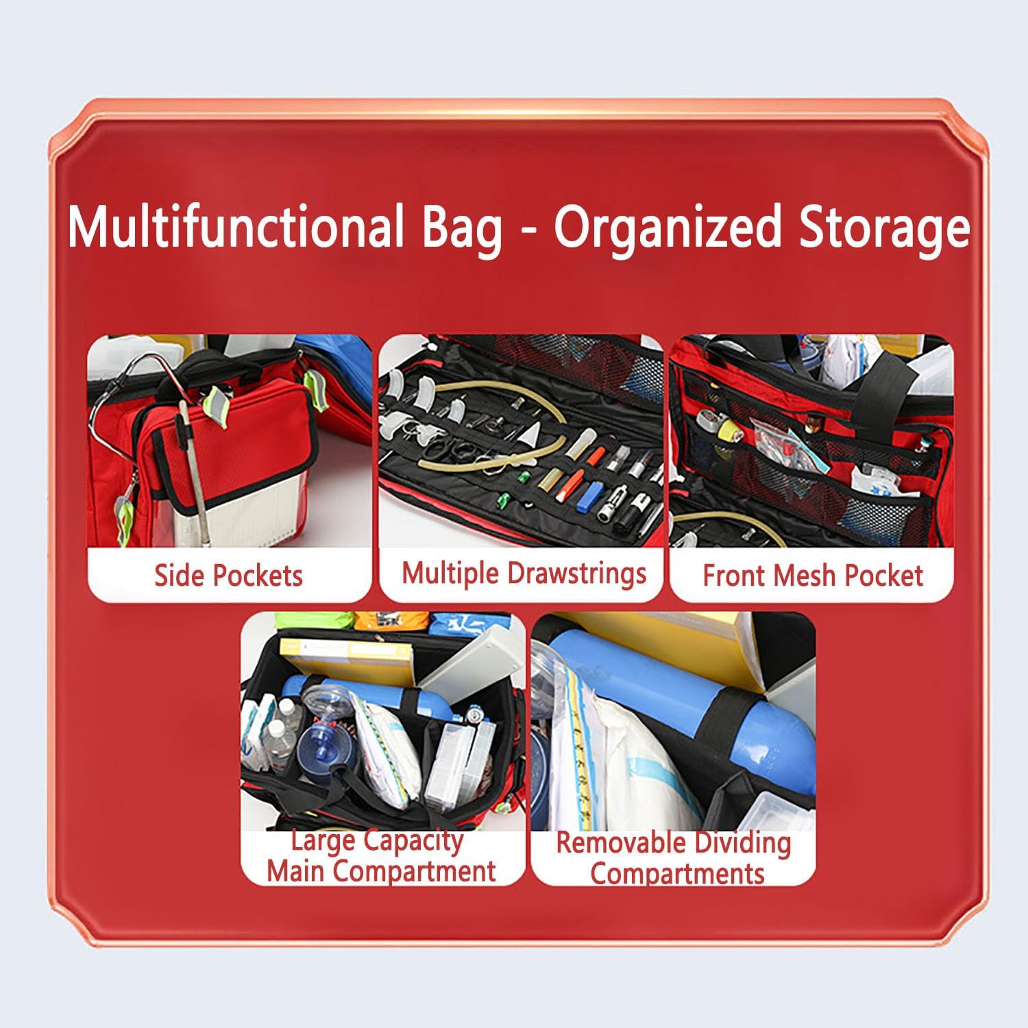 Large Capacity Medical Trolley Bag, Rolling Medical Bag with Wheels and Compartments, Safety Reflective Design, Fireproof and Flame-Retardant Thickened Material for Home Health Nurses, Doctors