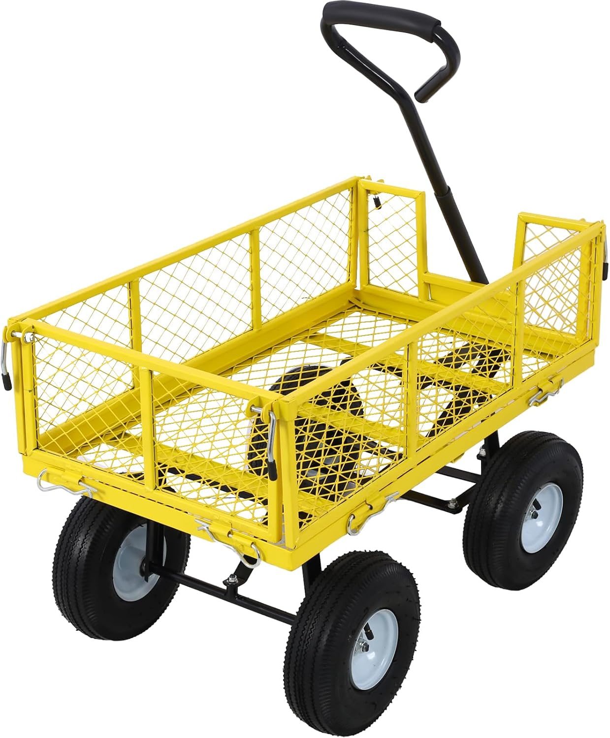 Black Solid Wheel Utility Wagon, Multi-Functional Garden Cart for Farming, Carts Dump Cart, Yard Home Use, Spacious Bed Design