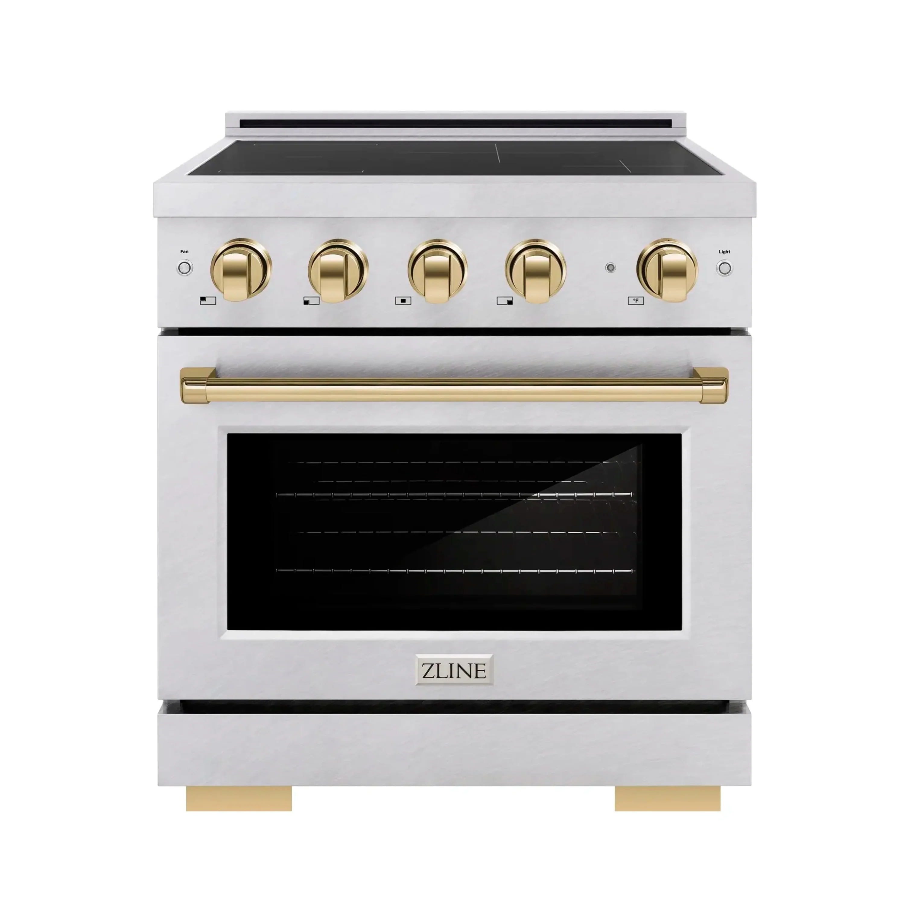 ZLINE 30-Inch, 4.2 Cu. Ft. Paramount Induction Range with 4 Element Cooktop and Electric Convection Oven in Satin Stainless Steel with Polished Gold Accents (SINRSZ-30-G)