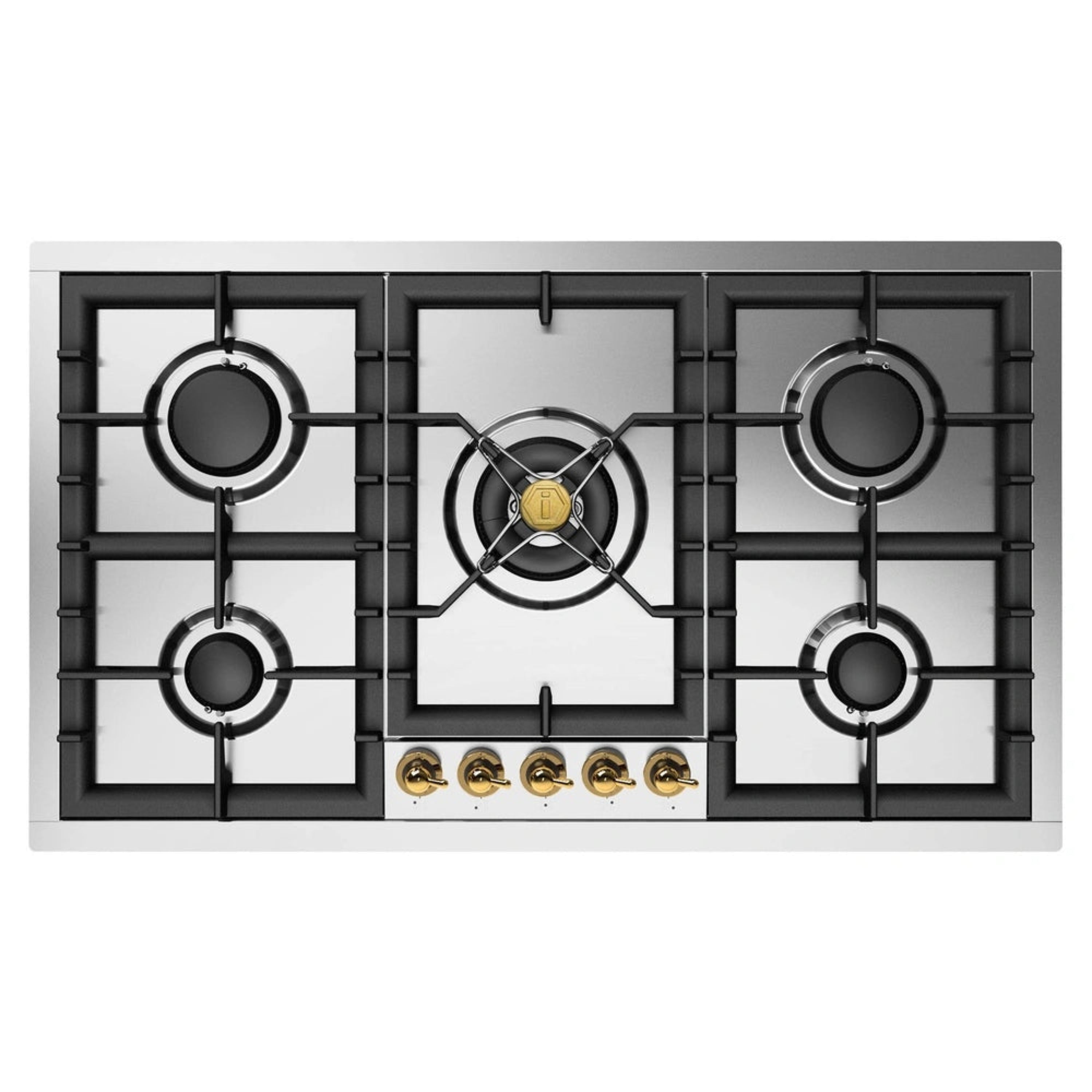 ILVE Nostalgie II 36-Inch Built-In Gas Cooktop with Total Black Brass Burners in Stainless Steel, 5 Sealed Burners (UHCPT95NSSG)