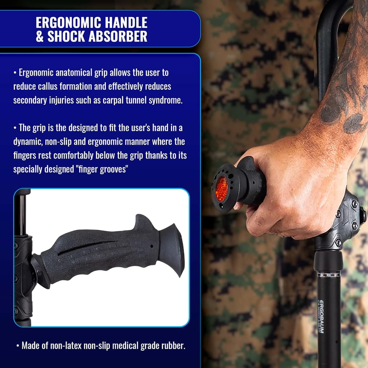 Ergobaum Dual Black Cobra(5' to 6'6'') Ergonomic Underarm Crutches (1 Pair) of Double-Function Shock Absorber Underarm Crutches with Arm Support (Real Carbon Fiber)