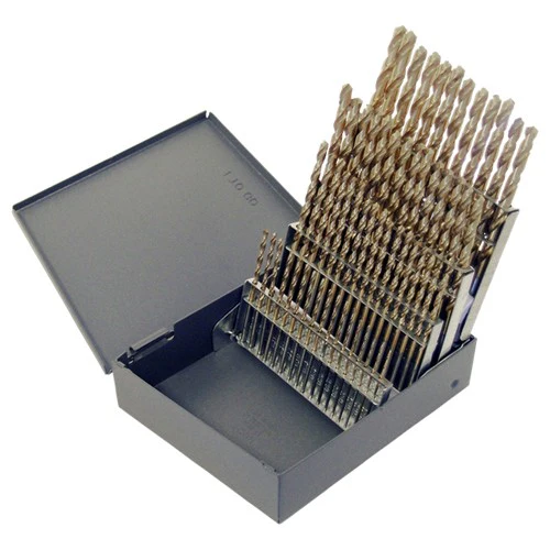 #1-#60 RHS / RHC HSS-CO 8% (M42) 135 Degree Split Point Heavy Duty Cobalt Screw Machine Length Drill Set - Straw / Gold Oxide