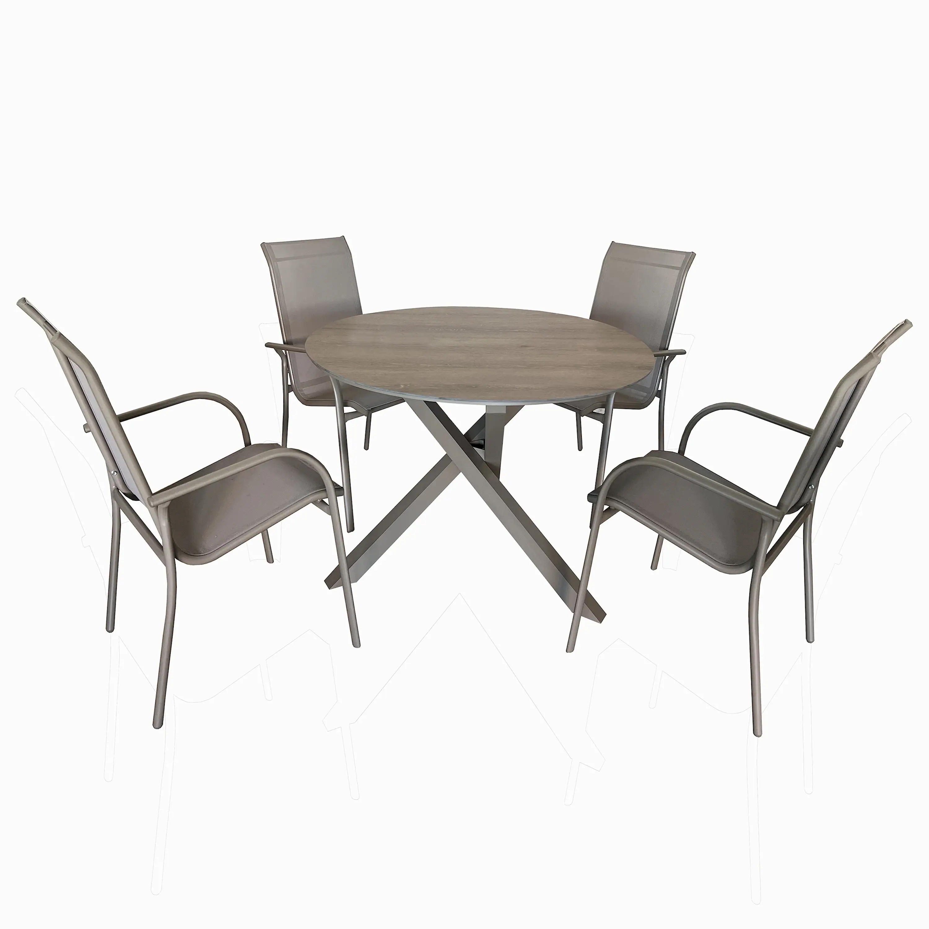 Deko Living 4 Piece Seating Champagne Outdoor Aluminum Round Patio Dining Table and Stackable Chairs Set (COP30804)
